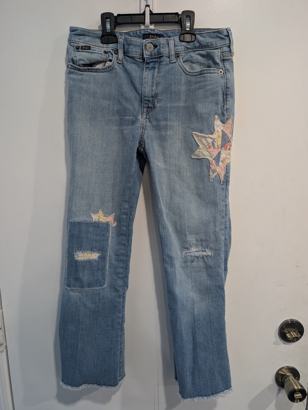 Polo Ralph Lauren Crop Flare Jeans Quilted Star Patches Girl's Size 14